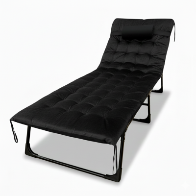 Розкладне ліжко (розкладачка) з оксамитовим матрацом і подушкою LEOBRO Black (LB-FB-A3-BLK)