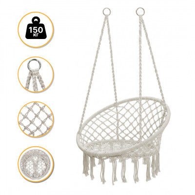 Підвісне плетене крісло-гойдалка LEOBRO Boho XL 80 см Cream (LB-1103)