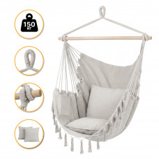 Підвісне бразильське крісло-гамак LEOBRO XL Cream з подушками (LB-1115)