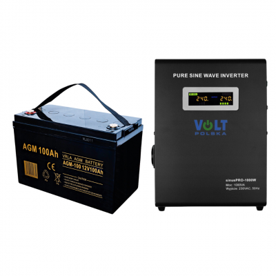 Комплект Volt Polska SINUS PRO 1000 W 12/230V 700/1000W + Акумулятор VOLT AGM VRLA 100Ah 12V