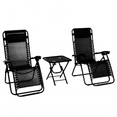 Комплект 2-а розкладні крісла-шезлонга + столик Zero Gravity LEOBRO Чорний (LB-ZGT-F3-BLK)