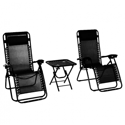Комплект 2-а розкладні крісла-шезлонга + столик Zero Gravity LEOBRO Чорний (LB-ZGT-F3-BLK)