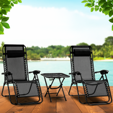 Комплект 2-а розкладні крісла-шезлонга + столик Zero Gravity LEOBRO Чорний (LB-ZGT-F3-BLK)
