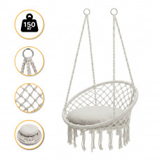 Підвісне плетене крісло-гойдалка LEOBRO Boho XL 80 см Cream з подушкою (LB-1106)