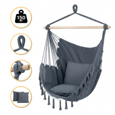 Підвісне бразильське крісло-гамак LEOBRO XL Grey з подушками (LB-1114)