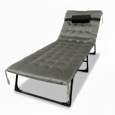 Розкладне ліжко (розкладачка) з оксамитовим матрацом і подушкою LEOBRO Grey (LB-FB-A3-GRY)