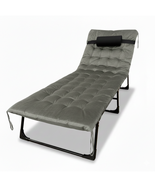 Розкладне ліжко (розкладачка) з оксамитовим матрацом і подушкою LEOBRO Grey (LB-FB-A3-GRY)