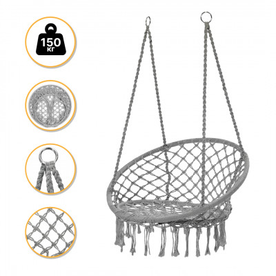 Підвісне плетене крісло-гойдалка LEOBRO Boho XL 80 см Grey (LB-1104)