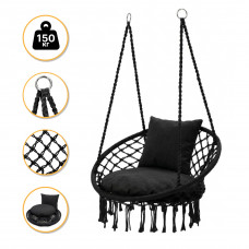 Підвісне плетене крісло-гойдалка LEOBRO Boho Comfort XL 80 см Black (LB-1108)