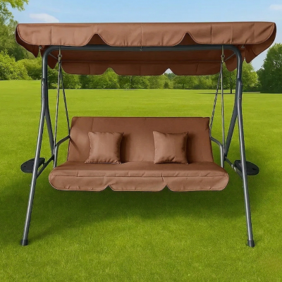 Гойдалка з подушками та підстаканниками на 3 особи LEOBRO Коричнева (LB-SW3-D2-BRN)