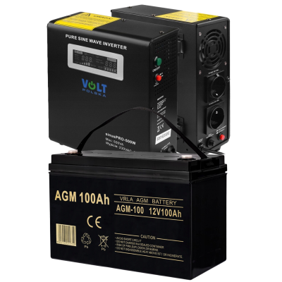 Комплект аварійного живлення Volt Polska SINUS PRO 500 E + Акумулятор VOLT AGM VRLA 100Ah 12V