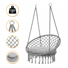 Підвісне плетене крісло-гойдалка LEOBRO Boho XL 80 см Grey з подушкою (LB-1107)