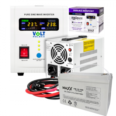 Аварійний комплект Volt Polska SINUS PRO 800 E 12/230V 500/800W + 4SUN MAXX GEL DEEP CYCLE 100Ah 12V