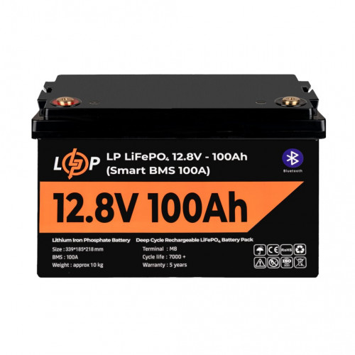 Акумулятор LP LiFePO4 12V (12,8V) - 100 Ah (1280Wh) (Smart BMS 100А) з BT пластик