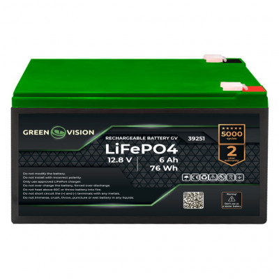 Акумулятор GV LiFePO4 12,8V - 6Ah (76Wh)