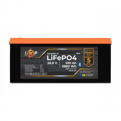 Акумулятор LP LiFePO4 28,8V (9S) - 100 Ah (2880Wh) (BMS 100A/50А) пластик Smart BT