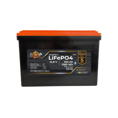 Акумулятор LP LiFePO4 12,8V - 100 Ah (1280Wh) (BMS 100A/50А) пластик LCD USB Smart BT Акумулятор LP LiFePO4 12,8V - 100 Ah (1280Wh) (BMS 100A/50А) пластик LCD USB Smart BT
