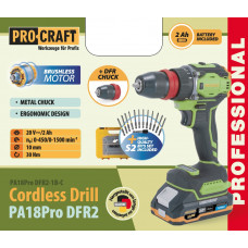 Шуруповерт Procraft PA18Pro DFR2 (з 1 АКБ 2Аг) набір біт