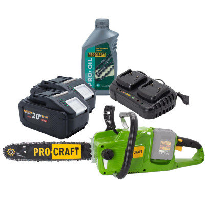 Акумуляторна пила Procraft PCA40/2 + 2 акб 8Аг + ЗП charger20/2 + Олива для ланцюга 1л