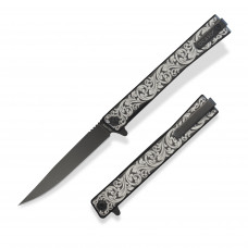 Ніж Ocaso Solstice, Engraved titanium Scroll Pattern, Black