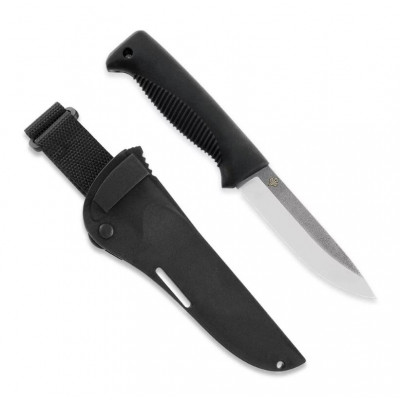Нож Peltonen M07 (N690), без покрытия, чёрный, черный композитный чехол