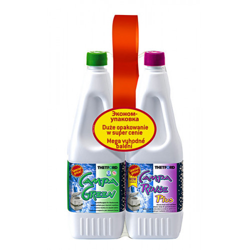 Комплект рідин для біотуалету Thetford Duopack Campa Green і Campa Rinse Plus, по 1,5 л Комплект рідин для біотуалету Thetford Duopack Campa Green і Campa Rinse Plus, по 1,5 л