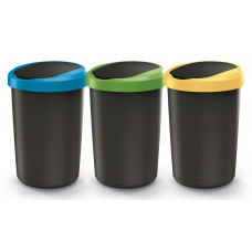 Баки для сортування сміття Keden COMPACTA R, комплект 3x40 л, чорний, кришка синя, зелена, жовта