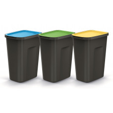 Баки для сортування сміття Keden COMPACTA Q Plus, комплект 3x35 л, чорний, кришка синя, зелена, жовта