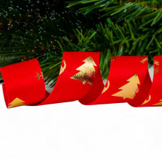 Стрічка декоративна Chomik текстиль, 2.5 см х 2.7 м, червоний принт сніжинка