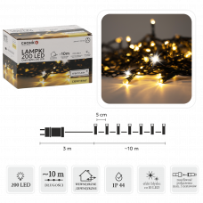 Гірлянда електрична Chomik, 200 LED, 10м, теплий білий, від мережі