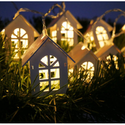 Гірлянда електрична Chomik, будиночки, 10 LED, теплий білий, батарейки
