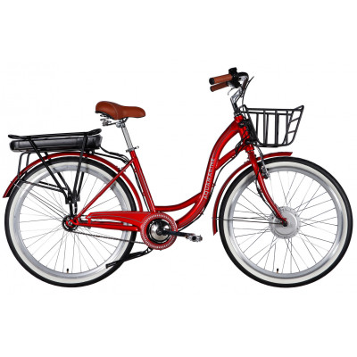 Велосипед з електроприводом 26" ST Dorozhnik eAQUAMARINE BH рама-17" 36B 13А*г 500Вт бордовий YS 2476 з кошиком 2026