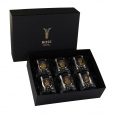 Набір для віскі "ШАХИ" 6 келихів 360 мл, кришталь з платиною, зображення зі срібла з позолотою