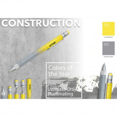 Кулькова багатозадачна ручка Troika Construction зі стілусом, лінійкою, викруткою та рівнем, жовто-сірий