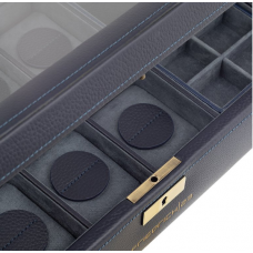 Скринька для зберігання 8-ми годинників "Dynasty" темно-синя, під склом, 36,5х20,5х9,5 cм