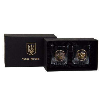 Набір келихів для віскі "ШАХИ" Boss Crystal, 2 келиха, срібло, золото, чистий кришталь