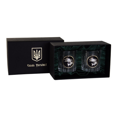 Набір для віскі КОРОЛЕВА (GOLDFISH) 2 келиха 360 мл, кришталь, зображення зі срібла з позолотою, темна емаль