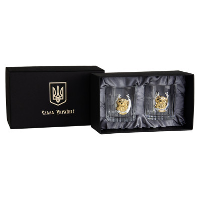 Набір келихів для віскі "ЗОЛОТИЙ КIНЬ 2026" Boss Crystal, 2 келиха, срібло, золото, чистий кришталь