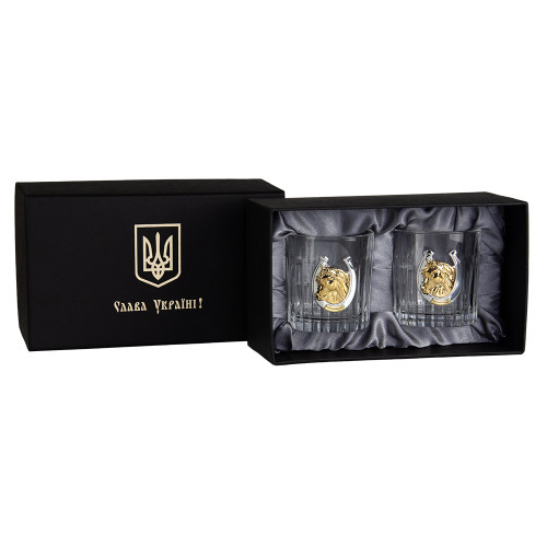 Набір келихів для віскі "ЗОЛОТИЙ КIНЬ 2026" Boss Crystal, 2 келиха, срібло, золото, чистий кришталь