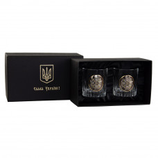 Набір келихів для віскі “ШТАБ ВМС” Boss Crystal, 2 келиха, срібло, золото, чистий кришталь