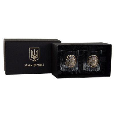 Набір келихів для віскі “ШТАБ ВМС” Boss Crystal, 2 келиха, срібло, золото, чистий кришталь