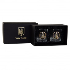 Набір келихів для віскі "ШЕВРОН ВМФ" Boss Crystal, 2 келиха, срібло, золото, чистий кришталь