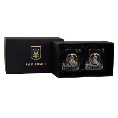 Набір келихів для віскі "ШЕВРОН ВМФ" Boss Crystal, 2 келиха, срібло, золото, чистий кришталь
