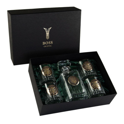Набір для віскі "МИТНИЦЯ" 5 предметів Boss Crystal, графин, 4 келиха, платина, срібло, золото, кришталь