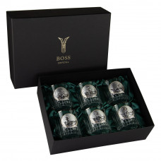 Набір для віскі “FISHERMAN” 6 келихів 360 мл, кришталь з платиною, зображення зі срібла з позолотою