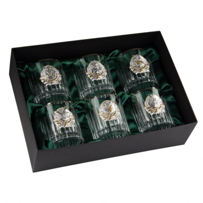 Набір для віскі "Полювання" Boss Crystal, 6 келихів, платина, срібло, золото, кришталь