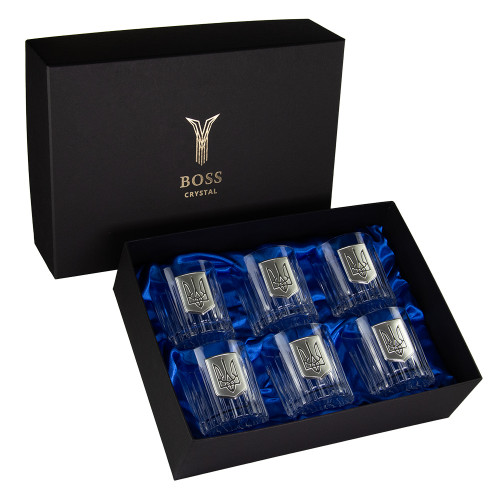 Набір келихів для віскі "Тризуб" Boss Crystal, 6 келихів, срібло, кришталь