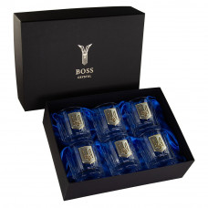 Набір для віскі “Тризуб” spinner Boss Crystal, 6 келихів, срібло, золото, кришталь