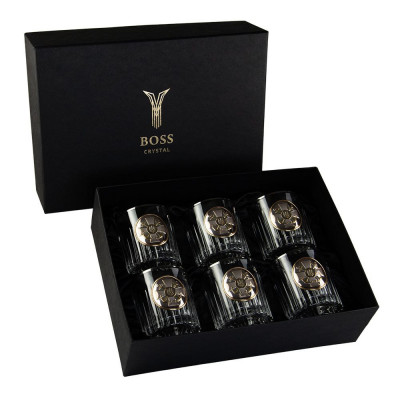 Набір для віскі "ШТАБ ВМФ" 6 келихів 360 мл, кришталь з платиною, зображення зі срібла з позолотою