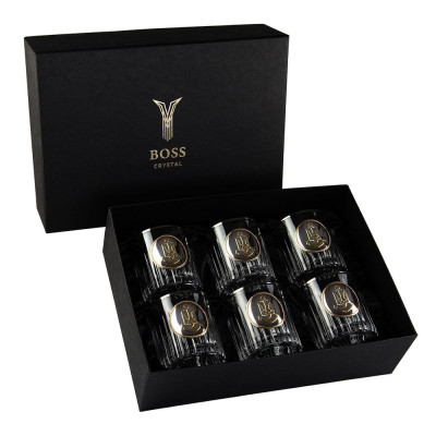 Набір для віскі "ШЕВРОН ВМФ" 6 келихів 360 мл, кришталь з платиною, зображення зі срібла з позолотою